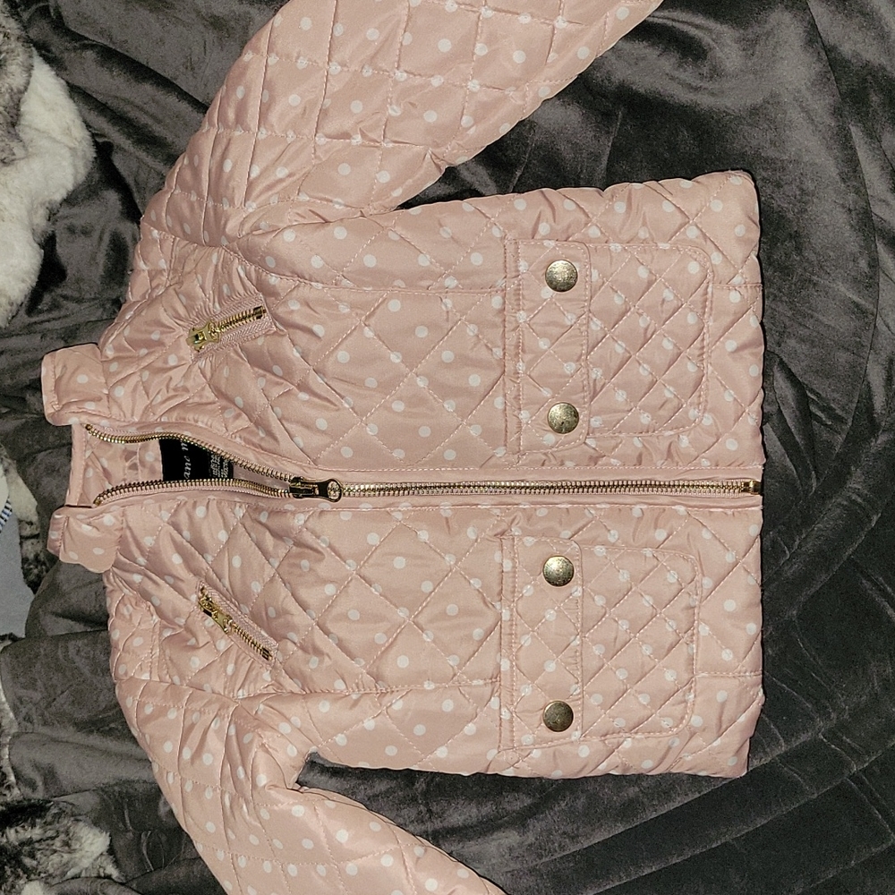 Pink polka dot puffer jacket for toddler girl